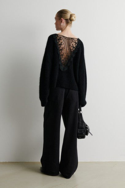 SECOND FEMALE BROOK KNIT LACE Pullover, schwarz