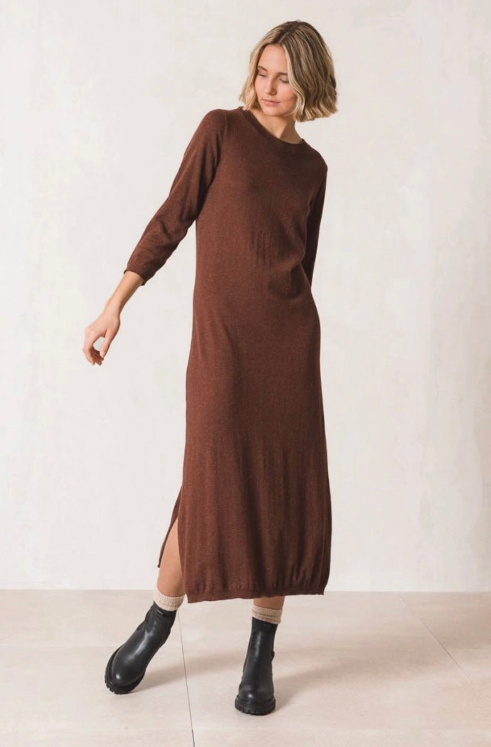 INDI&COLD Strickkleid, rotbraun