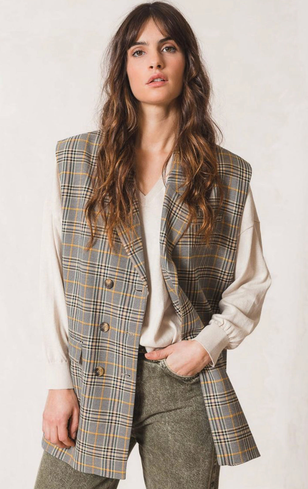 INDI&COLD Weste, gelb kariert