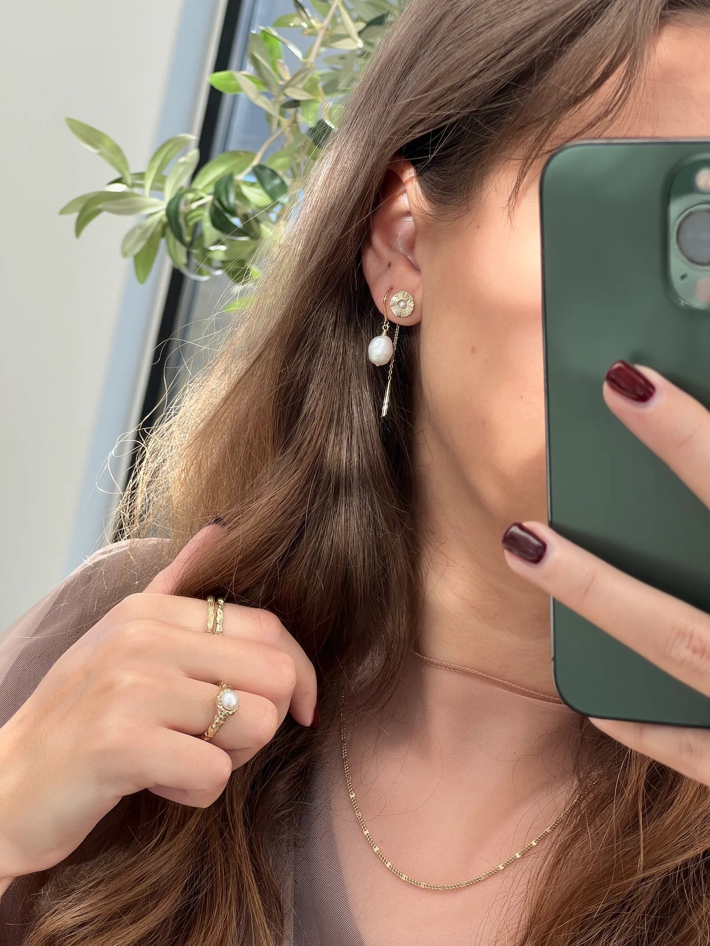 JEBERG JEWELLERY BAROQUE PEARL CHAIN Ohrring, gold