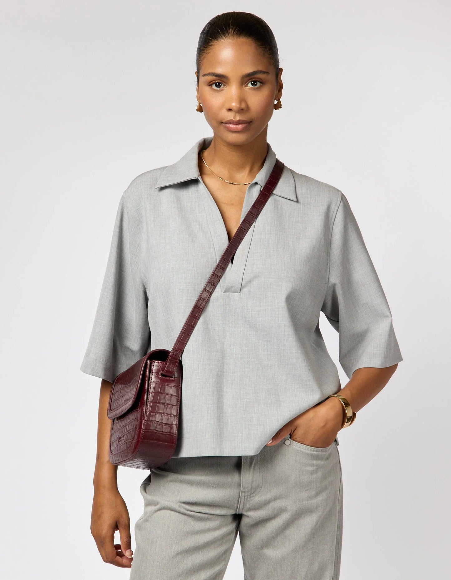 O MY BAG NINA Handtasche, dark cherry croco
