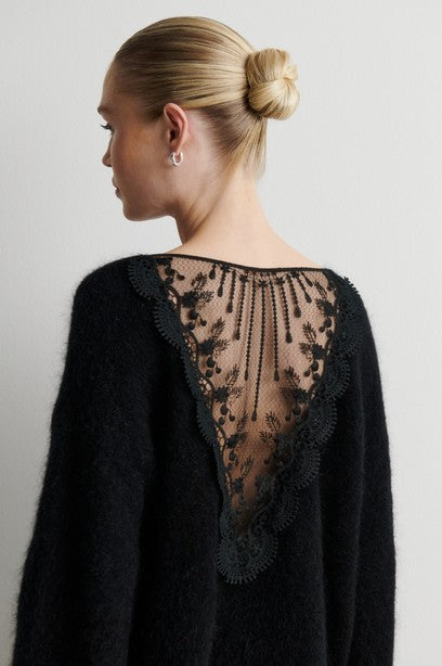 SECOND FEMALE BROOK KNIT LACE Pullover, schwarz