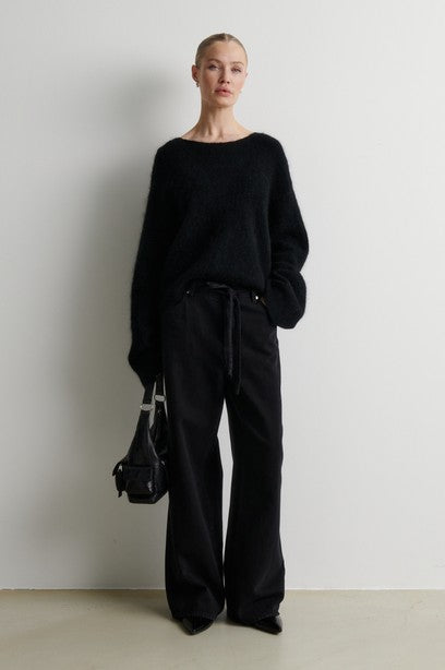 SECOND FEMALE BROOK KNIT LACE Pullover, schwarz
