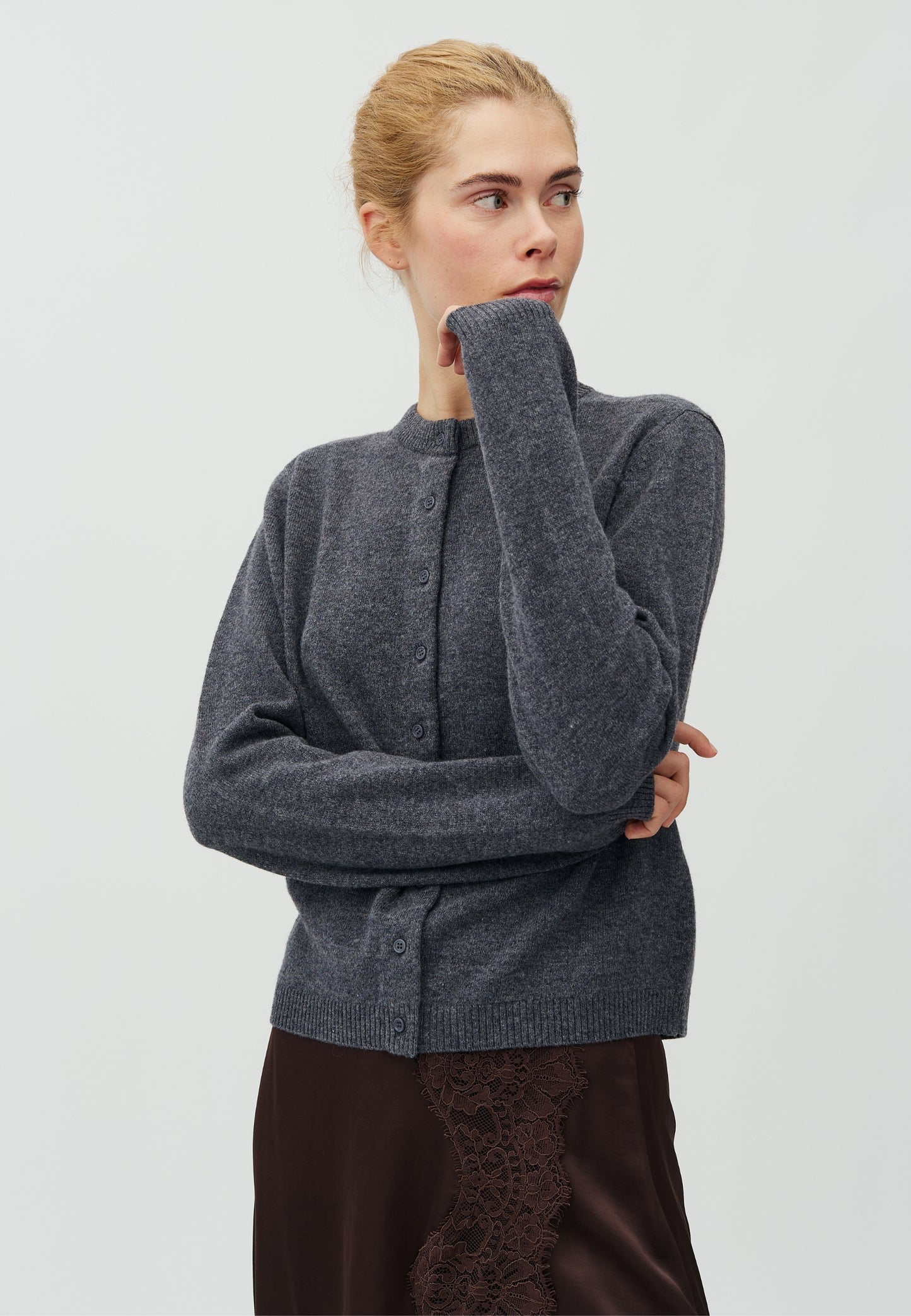 MBYM AVERIE Cardigan, dark grey melange