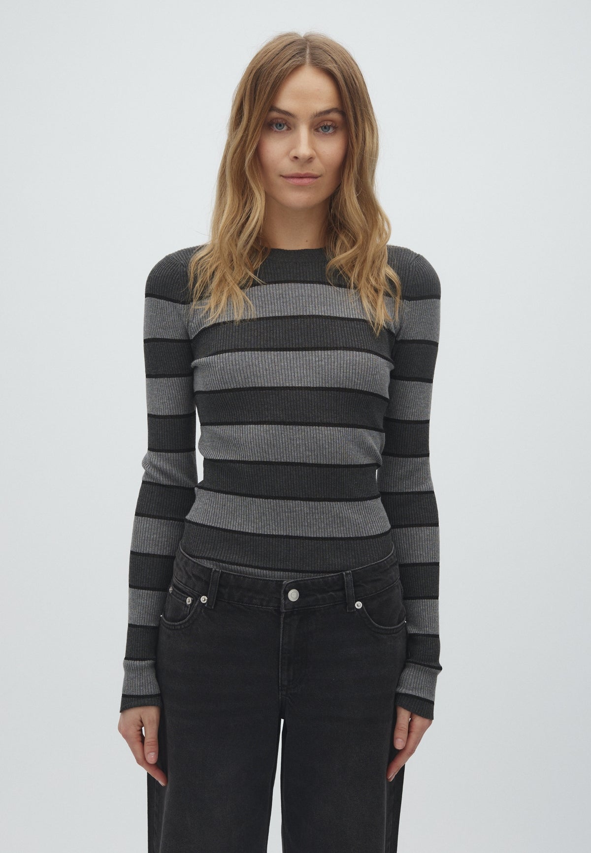 MBYM TURBANOVA Longsleeve, grey melange black stripe
