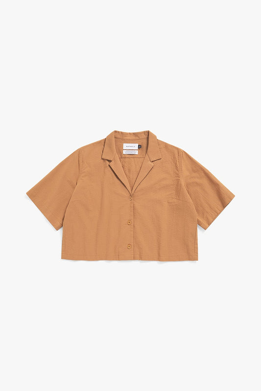 ROTHOLZ CROPPED BOWLING Shirt, caramel brown