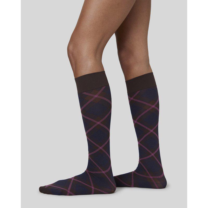 SWEDISH STOCKINGS FRANKA CHECK&SOLID Kniestrümpfe, dunkelbraun 2-pack