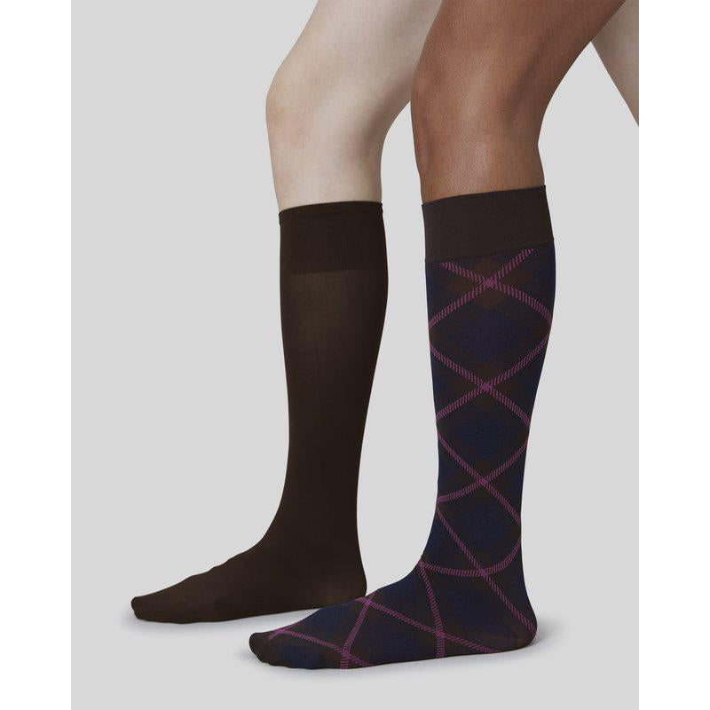 SWEDISH STOCKINGS FRANKA CHECK&SOLID Kniestrümpfe, dunkelbraun 2-pack