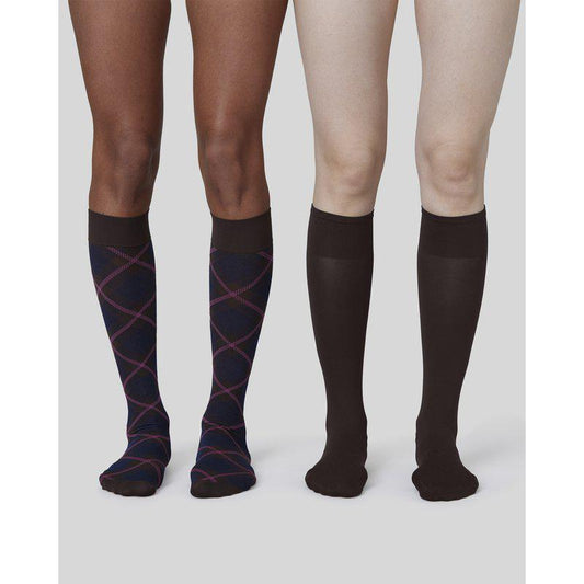 SWEDISH STOCKINGS FRANKA CHECK&SOLID Kniestrümpfe, dunkelbraun 2-pack