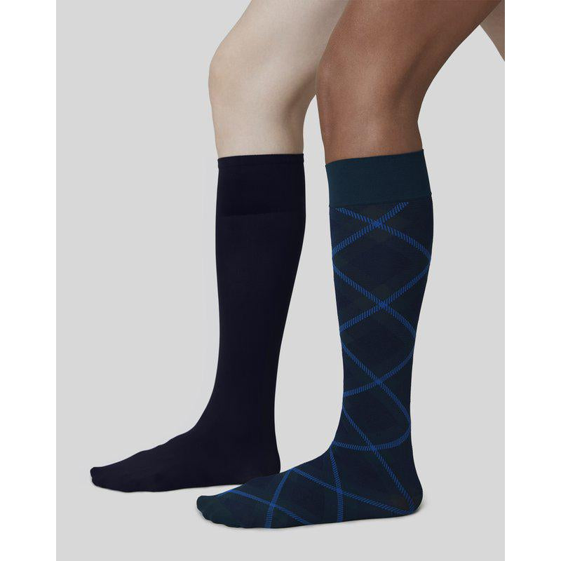 SWEDISH STOCKINGS FRANKA CHECK&SOLID Kniestrümpfe, dunkelgrün 2-pack